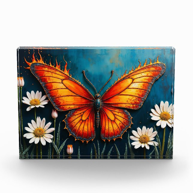 Fire butterfly surreal artwork chamomile nature photo block (Front)