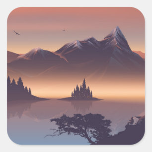 Fire camp near the lake square sticker