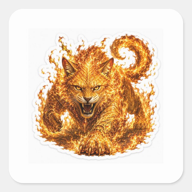 Fire Cat Fantasy Sticker (Front)