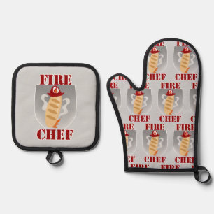 Fire Chef Funny Cooking Time Cartoon Slogan Oven Mitt & Pot Holder Set