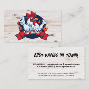 Fire Chicken Logo   Wood Background Business Card
