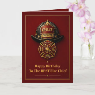 Fire Chief Birthday  Custom Name Red Gold  Card