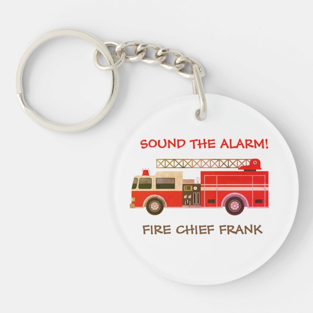 Fire Chief Fire Truck Fire Engine Key Ring (Front)