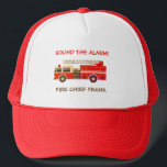 Fire Chief Fire Truck Fire Engine Trucker Hat<br><div class="desc">Celebrate your son's or daughter's birthday with this cute fire helmet birthday party stickers. Red helmet is front and centre with yellow, red and orange stripes. Can easily be changed for your kiddo's first birthday (or any age!). Just change the text and the number on the helmet and you're ready...</div>