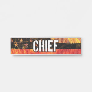 Fire Chief Firefighter Flag Door Sign