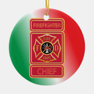 Fire Chief Shield Custom Ceramic Tree Decoration