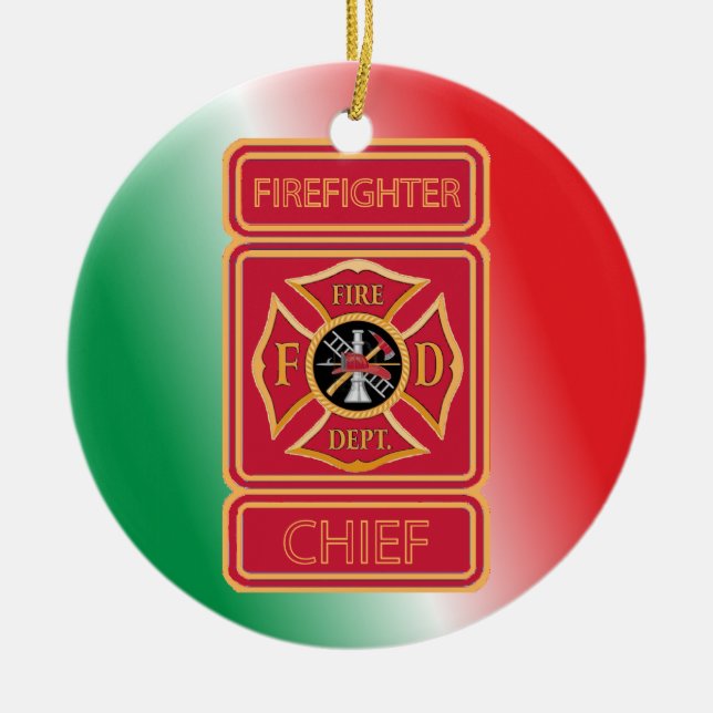 Fire Chief Shield Custom Ceramic Tree Decoration (Front)