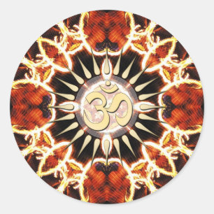 Fire Circle Golden Om Spirit Classic Round Sticker
