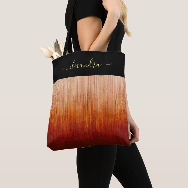 Fire Colours rustic ombre chic personalised stripe Tote Bag (Close Up)
