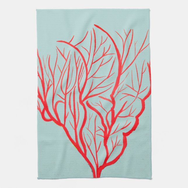 Fire coral environmental nature modern art tea towel (Vertical)