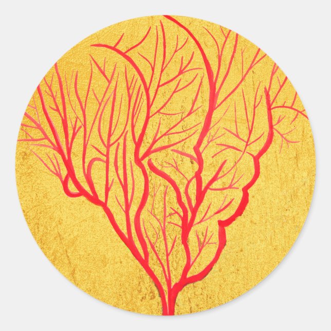Fire Coral modern art environmental theme Classic Round Sticker (Front)