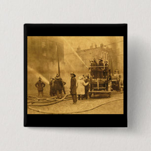 Fire Crew in Action - Vintage 15 Cm Square Badge