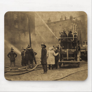 Fire Crew in Action - Vintage Mouse Mat
