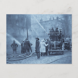 Fire Crew in Action - Vintage Postcard