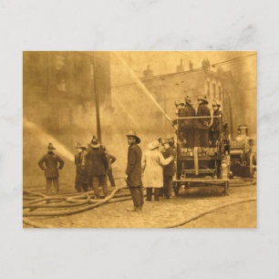 Fire Crew in Action - Vintage Postcard