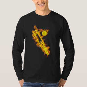 Fire Cricket Bat And Ball Flaming Batsman Cricket  T-Shirt