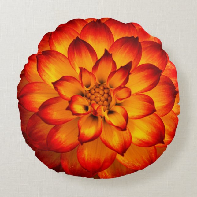 Fire Dahlia Round Pillow (Front)