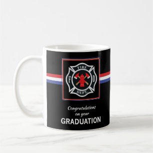 Fire Department Academy Graduation Emblem on Black Coffee Mug