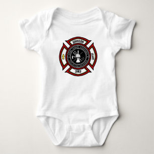 Fire Department ADD NAME Firefighter Badge Rescue Baby Bodysuit