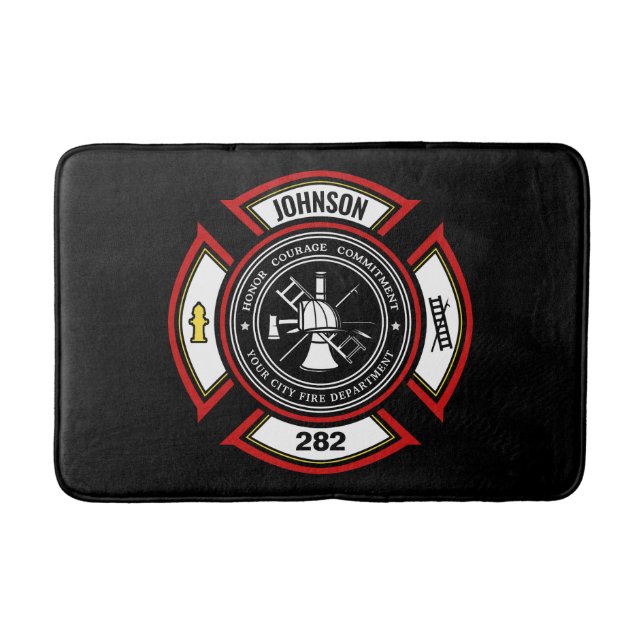 Fire Department ADD NAME Firefighter Badge Rescue Bath Mat (Front)