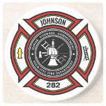 Fire Department ADD NAME Firefighter Badge Rescue Coaster<br><div class="desc">Fire Department ADD NAME Fireman Firefighter Badge design - Emblem with Helmet and Axe. Customise with your Name,  Station/Dept Number and location.</div>