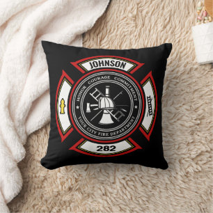 Fire Department ADD NAME Firefighter Badge Rescue Cushion