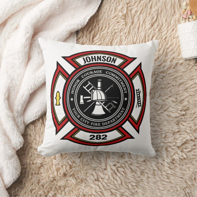 Fire Department ADD NAME Firefighter Badge Rescue Cushion (Blanket)