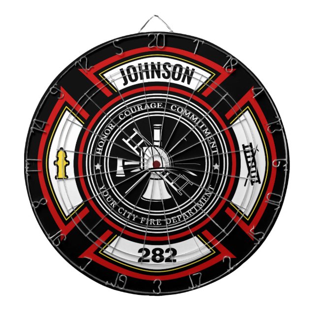Fire Department ADD NAME Firefighter Badge Rescue Dartboard (Front)