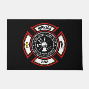 Fire Department ADD NAME Firefighter Badge Rescue Doormat