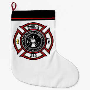 Fire Department ADD NAME Firefighter Badge Rescue Large Christmas Stocking