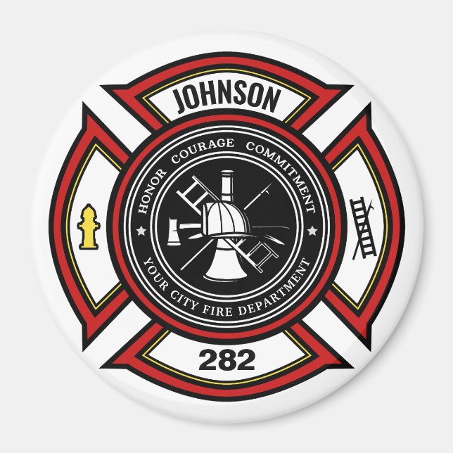 Fire Department ADD NAME Firefighter Badge Rescue Magnet (Front)