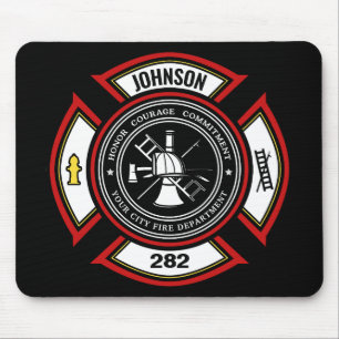 Fire Department ADD NAME Firefighter Badge Rescue Mouse Mat