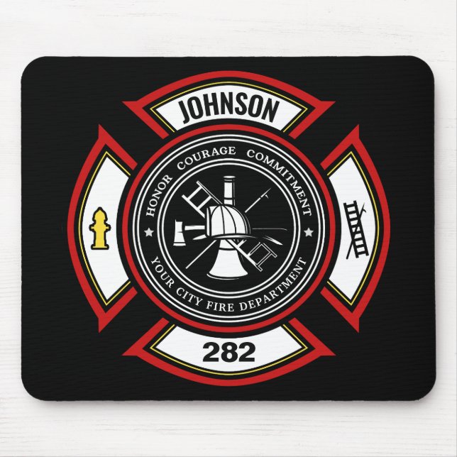 Fire Department ADD NAME Firefighter Badge Rescue Mouse Mat (Front)