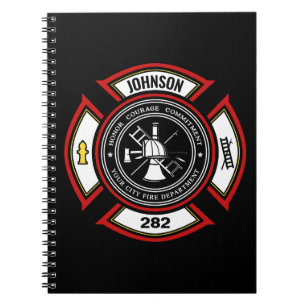 Fire Department ADD NAME Firefighter Badge Rescue Notebook