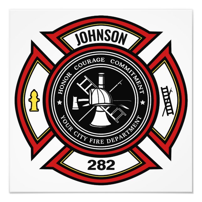 Fire Department ADD NAME Firefighter Badge Rescue Photo Print (Front)