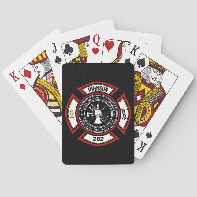 Fire Department ADD NAME Firefighter Badge Rescue Playing Cards (Back)