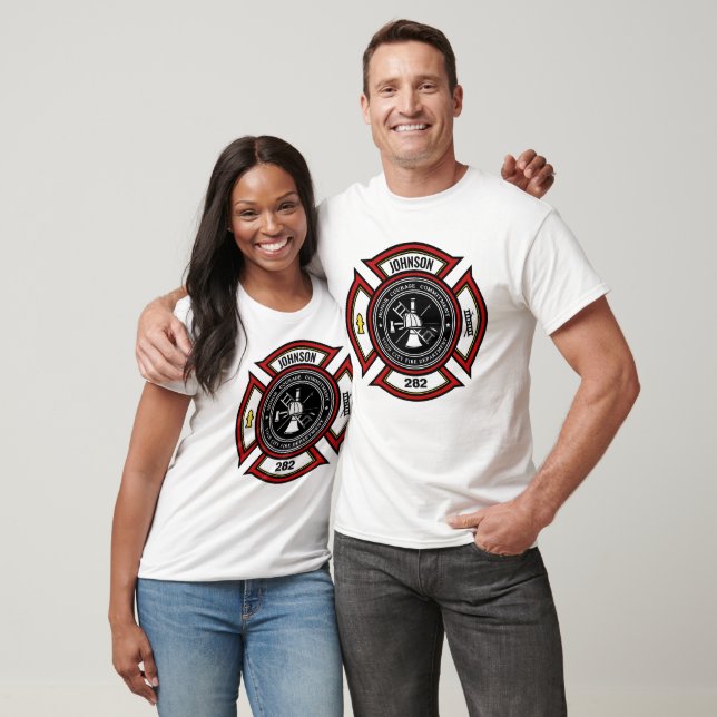 Fire Department ADD NAME Firefighter Badge Rescue T-Shirt (Unisex)