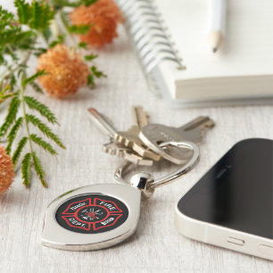 Fire Department Badge Red Key Ring