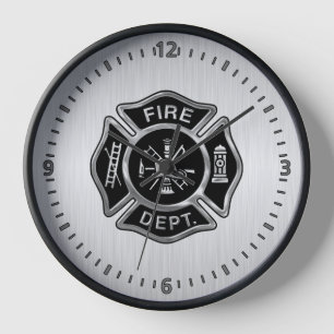 Fire Department Badge Silver Clock