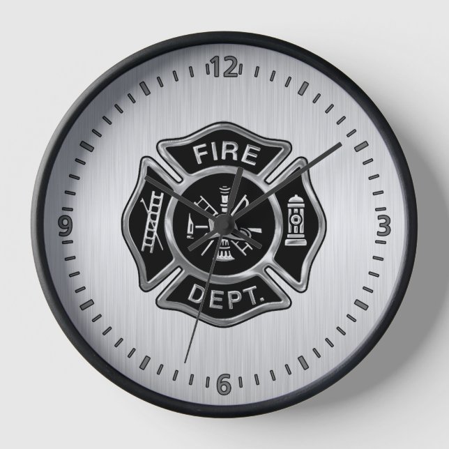 Fire Department Badge Silver Clock (Front)