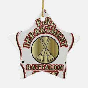 Fire Department Battalion Chief Shield Design Ceramic Tree Decoration
