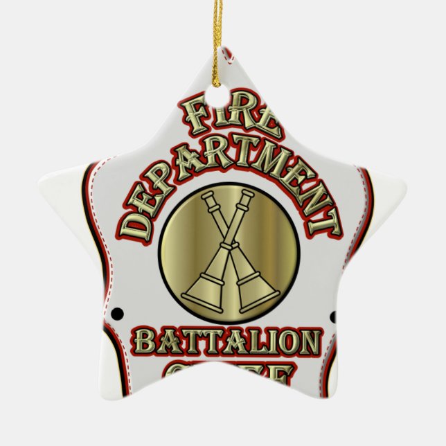 Fire Department Battalion Chief Shield Design Ceramic Tree Decoration (Front)