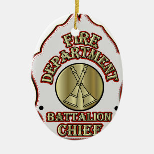 Fire Department Battalion Chief Shield Design Ceramic Tree Decoration