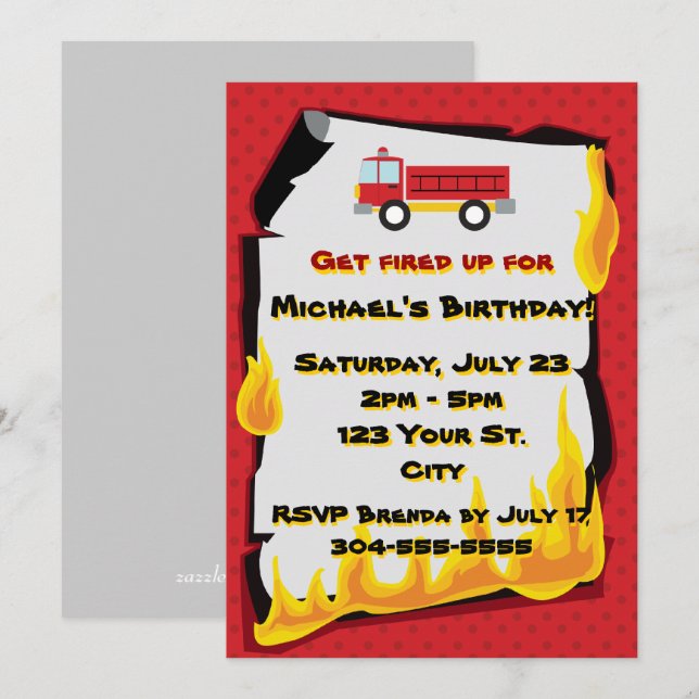 Fire Department Birthday Party Invitation (Front/Back)