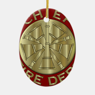 Fire Department Chief Brass Symbol Ceramic Tree Decoration