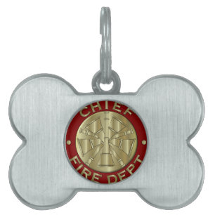 Fire Department Chief Brass Symbol Pet Name Tag