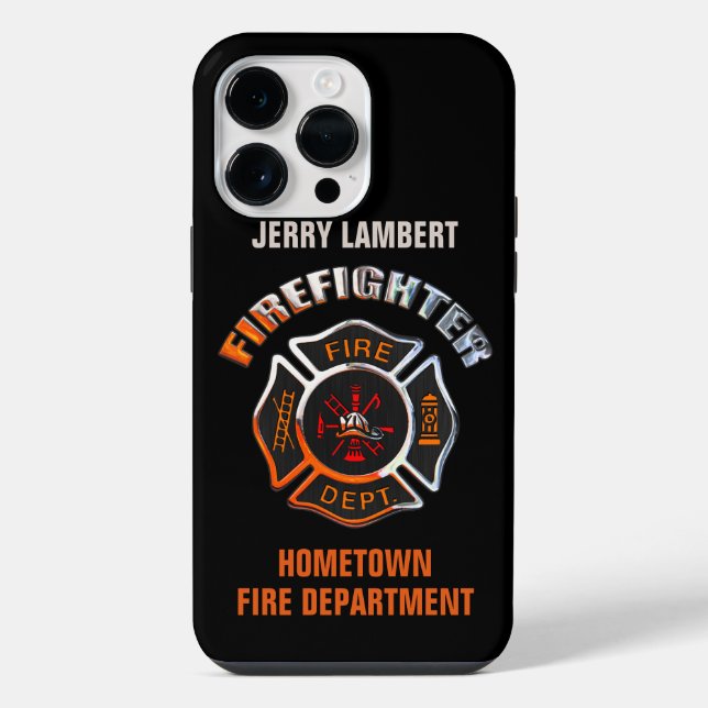 Fire Department Chrome Name Template iPhone Case (Back)