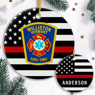 Fire Department Custom Logo Emblem Firefighter Ceramic Tree Decoration
