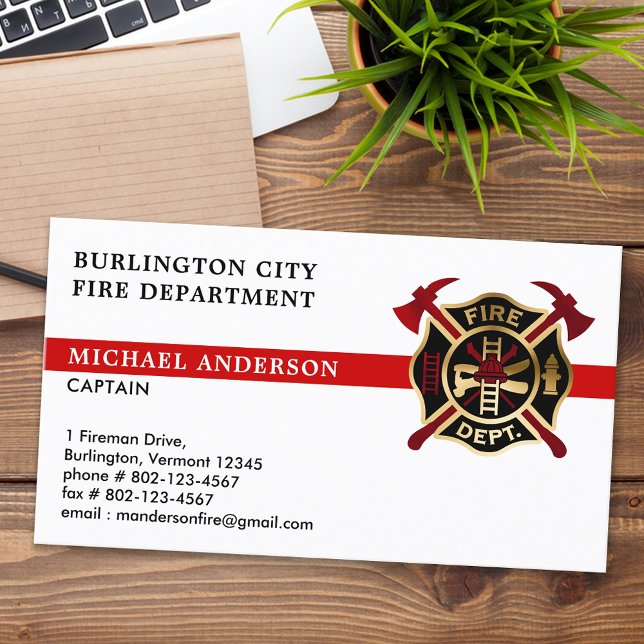 Fire Department Custom Logo Modern Red Firefighter Business Card (Creator Uploaded)
