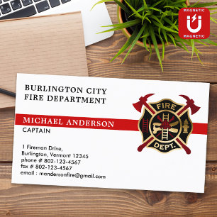 Fire Department Custom Logo Modern Red Firefighter Magnetic Business Card